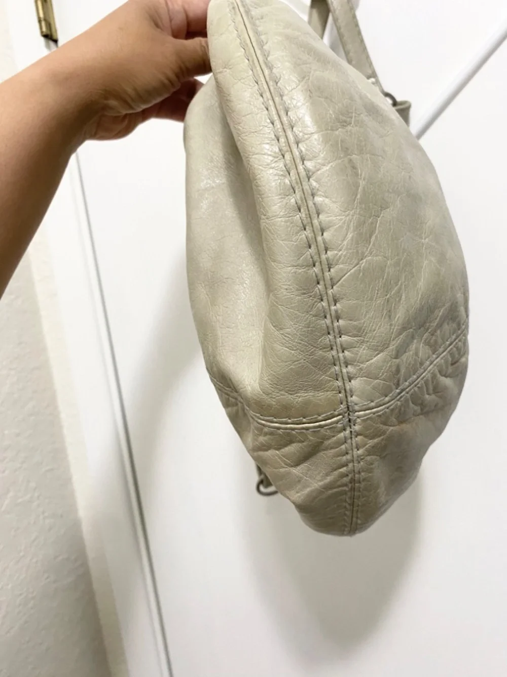 Fossil Gray Buckle  Strap Bucket  Shoulder Bag .
